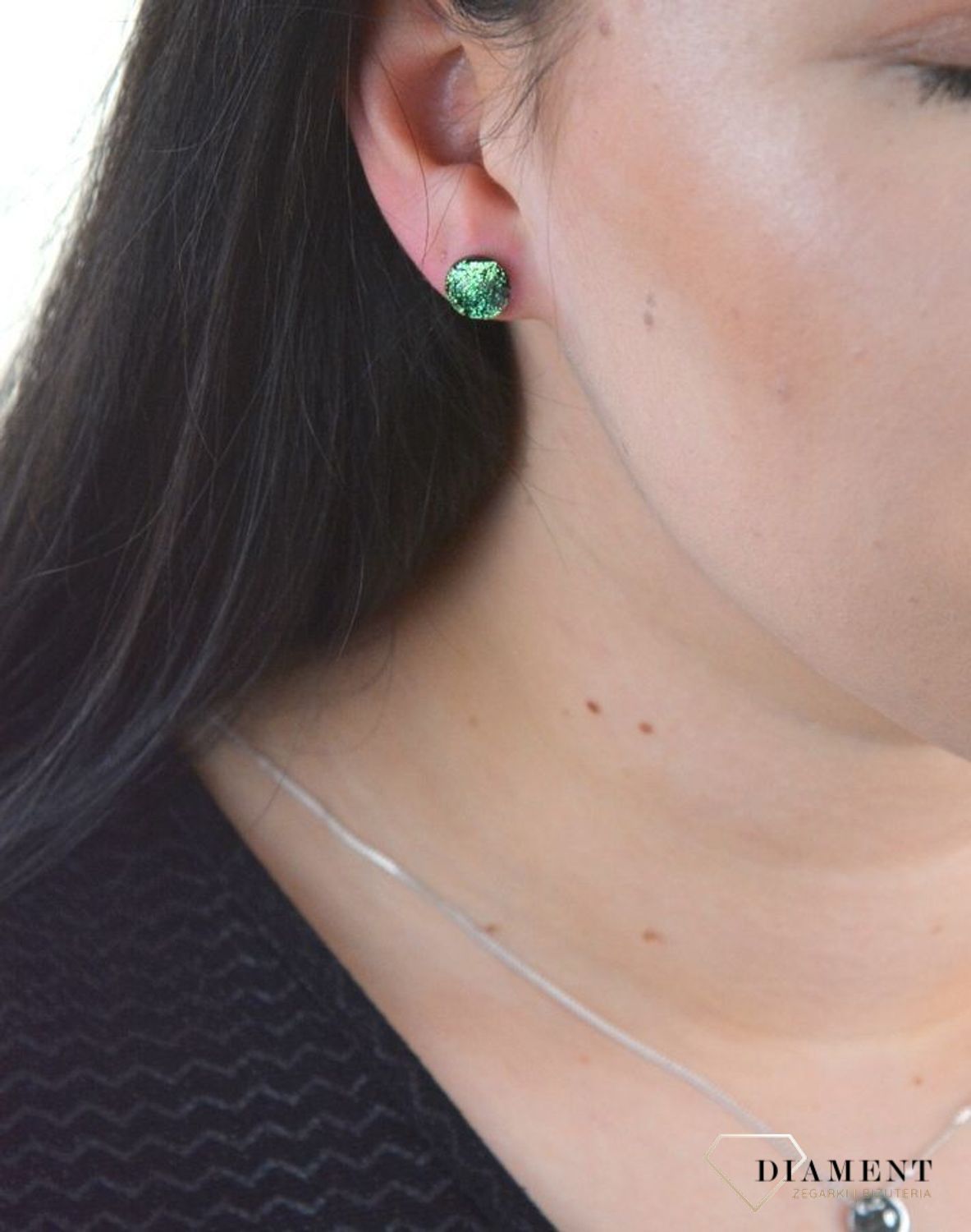 Srebrne kolczyki szkło weneckie opalizujące zielenią Murano 48.jpg